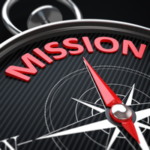 Compass needle pointing to Mission representing corporate goals for NeuroScience Solutions